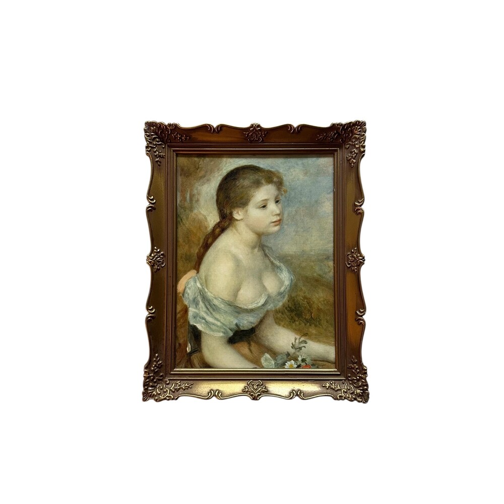 Vintage Renoir Print "Young Girl with Flowers" Wall Decor Framed  9"x11"